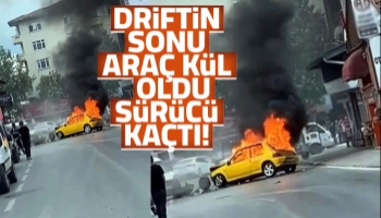 Drift atarken kaza yaptı araç kül oldu